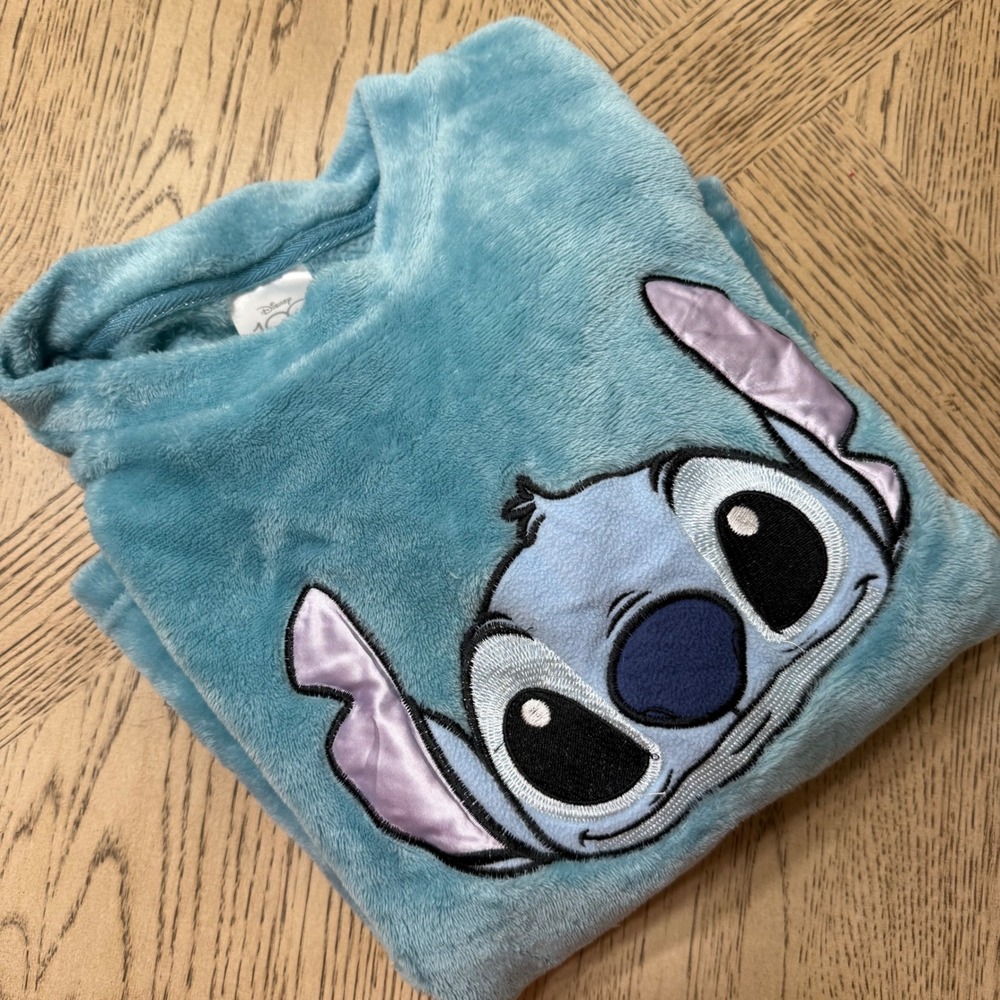 Disney 100 Kids Large 12-14 Stitch Plush Long Sleeve Pajama Top Blue Cozy Fluffy